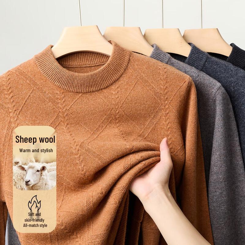 Jinjuan Men's 100% Wool Round Neck Thick Warm Sweater