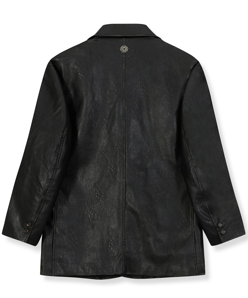 Ulkin [Runway] Fade Washed Faux Leather Blazer_Black