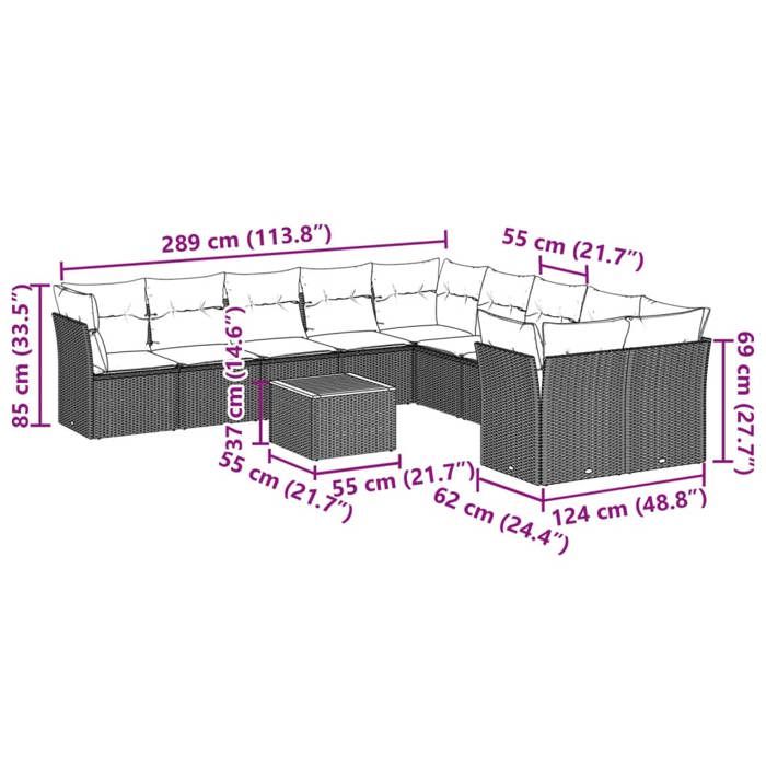 VidaXL Salon de Jardin avec Coussins 11 pcs, Canapés de Terrasse, Ensemble de Meubles de Patio, Mobilier d'Extérieur, Noir 3256181