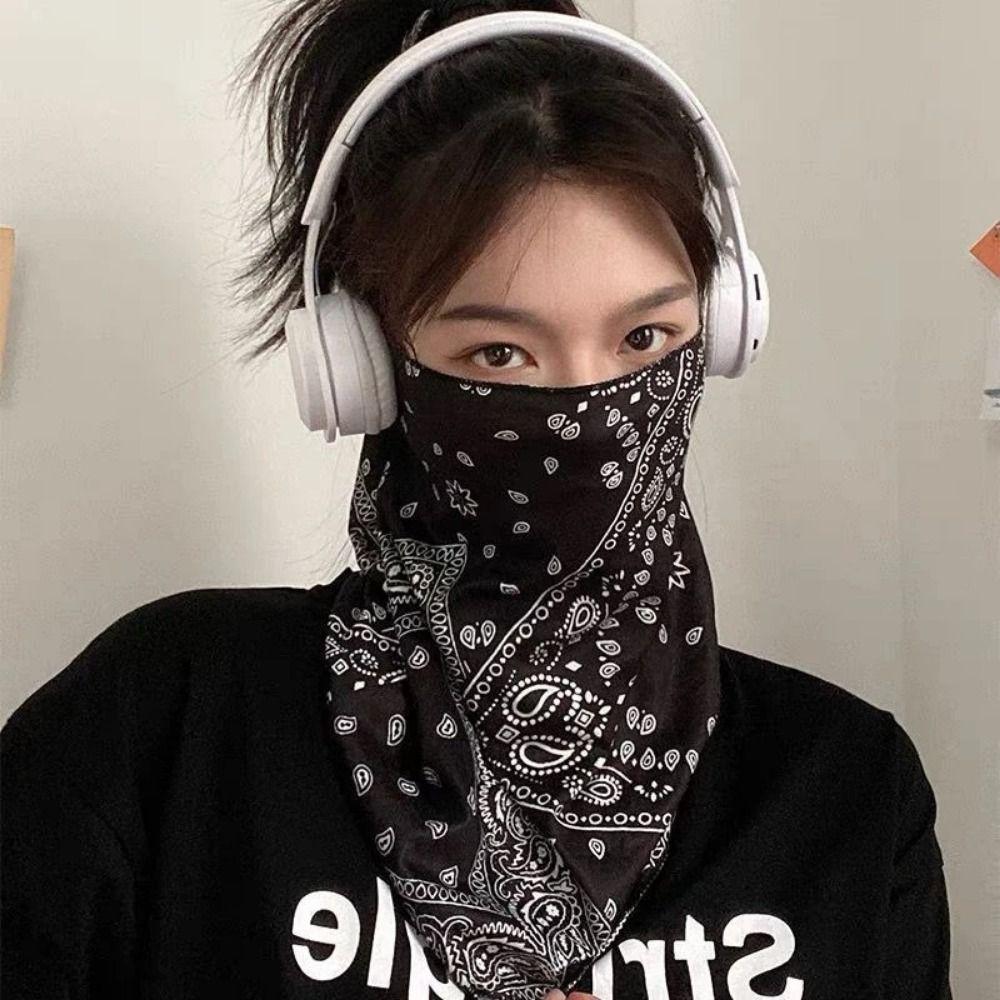 Hanging Ears Sun Protection Face Cover Solid Color Face Gini Mask Thin Summer Ice Silk Mask Summer