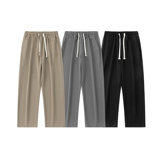 Men Sport Pants Loose Straight Wide Leg Drawstring Elastic Waist Soft Breathable Solid Color Gym Traning Jogging Sweatpants Full Length Trousers
