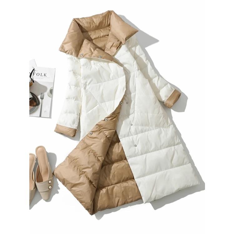 Winter Women Turtleneck White Duck Down Coat Double Breasted Warm Parkas Double Sided Down Long Jacket