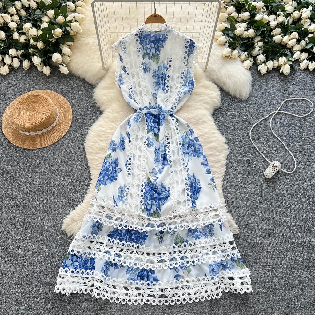 Летние женские элегантные без рукавов с вышивкой, кружевом, лоскутным принтом, свободные вечерние платья большого размера