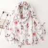 White Pink Flower Women Scarf Shawl Cotton Linen Feeling Tassel Pashmina Muslim Hijab Wrap Lady Viscose Scarf Foulard