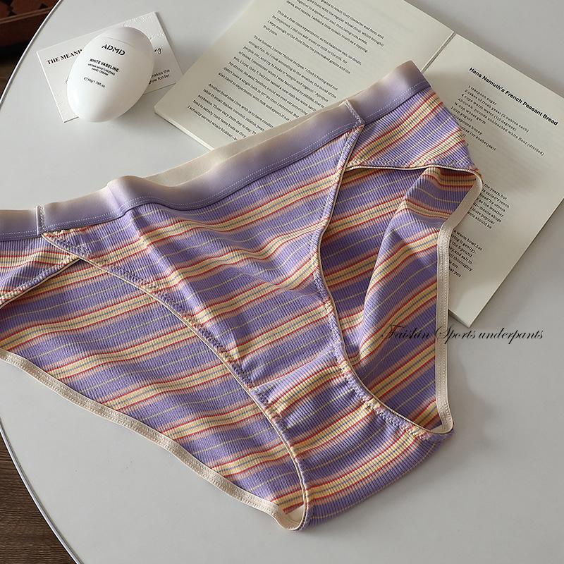 Xl-5XL Gradient Sports Style Oversized Underwear Striped Panites Female Sexy Briefs High Slit Plus Size Underpant Pure Cotton Crotch for Women