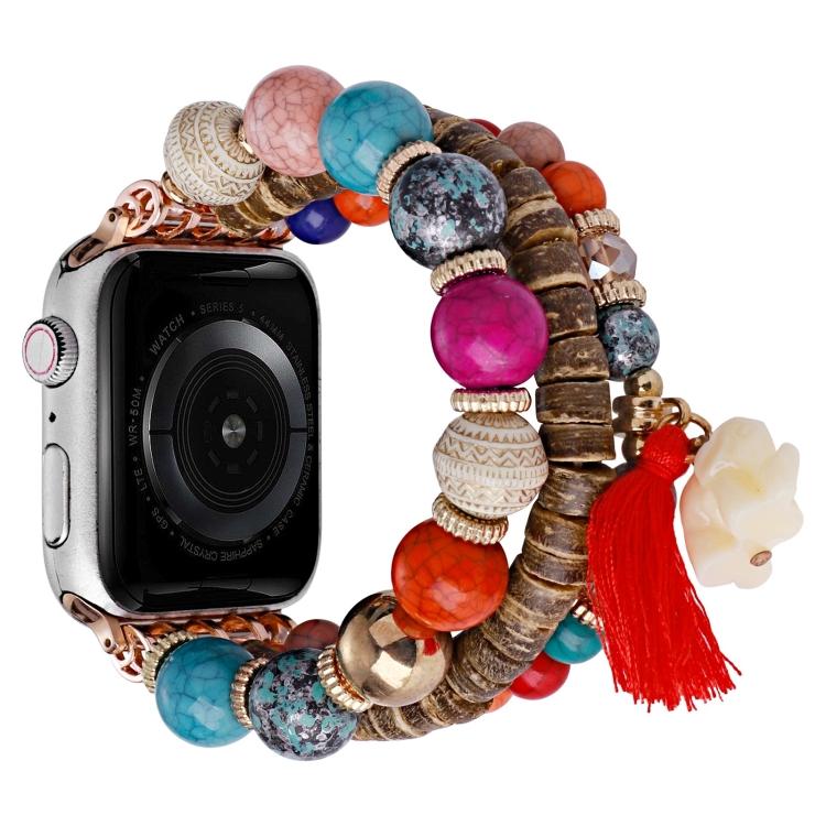 Beaded Bracelet Watch Band With Elephant Pendant For Apple Watch Ultra 49mm, Adjustable Metal Bead Replacement Strap