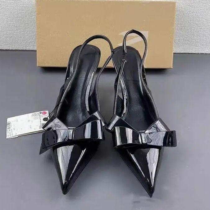 TRAF женские модные туфли на высоком каблуке с бантом, сексуальные туфли-шпильки с острым носком, осень 2024, новые женские элегантные туфли-лодочки на каблуке с открытой пяткой, 3 цвета