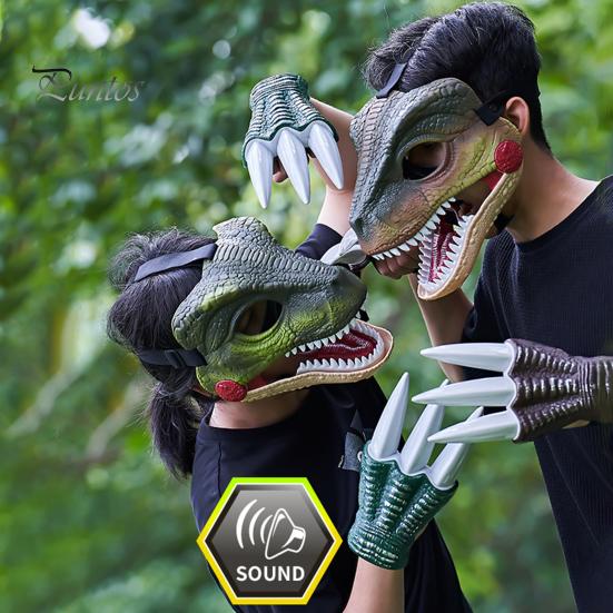 Электрический Головной Убор Головы Динозавра со Звуком Подвижным Ротом Кричащая Голова Дино Хэллоуин Костюм Партии Косплей Крышка Головы Велоцираптора Праздничные Атрибуты
