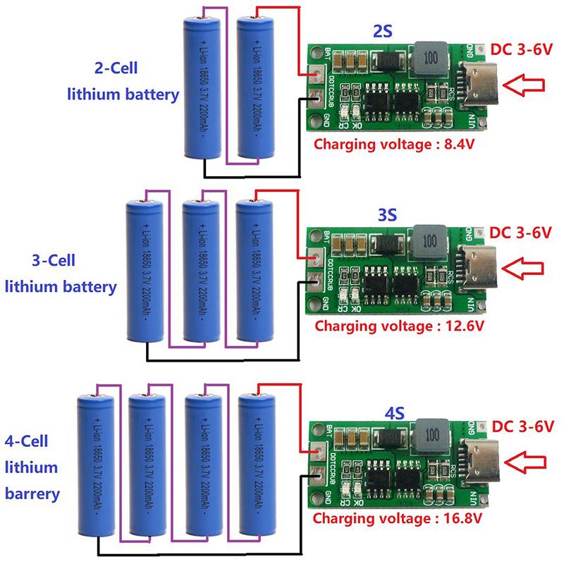 Многоэлементное 2S 3S 4S Type-C до 8,4 В 12,6 В 16,8 В липополимерное литий-ионное зарядное устройство