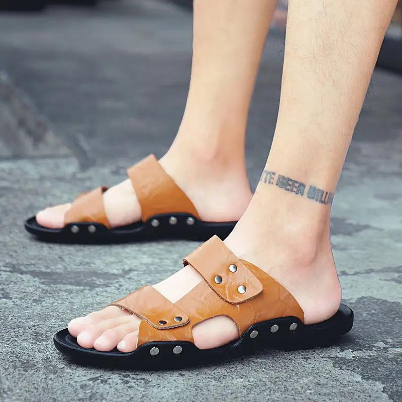 Fashion Platform Shoes Genuine Leathe Beach Sandals Man Trend 2025 Designer Luxury Mascullino Original Fun Fashion Y2k Slippers for Men