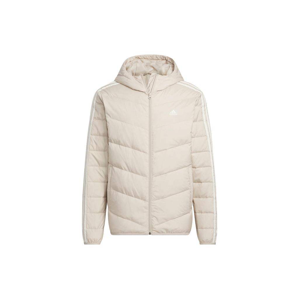 Adidas Solid Color Outdoor Quilted Lightweight Cotton Down Jacket With Hood Men Jackets Beige IK2374