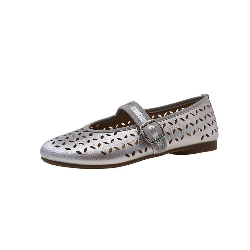 Hollow Mary Jane Shoes Women's Summer New One-pedal Flat-bottomed Comfortable Retro Hole Sandals Doudou Single Shoes