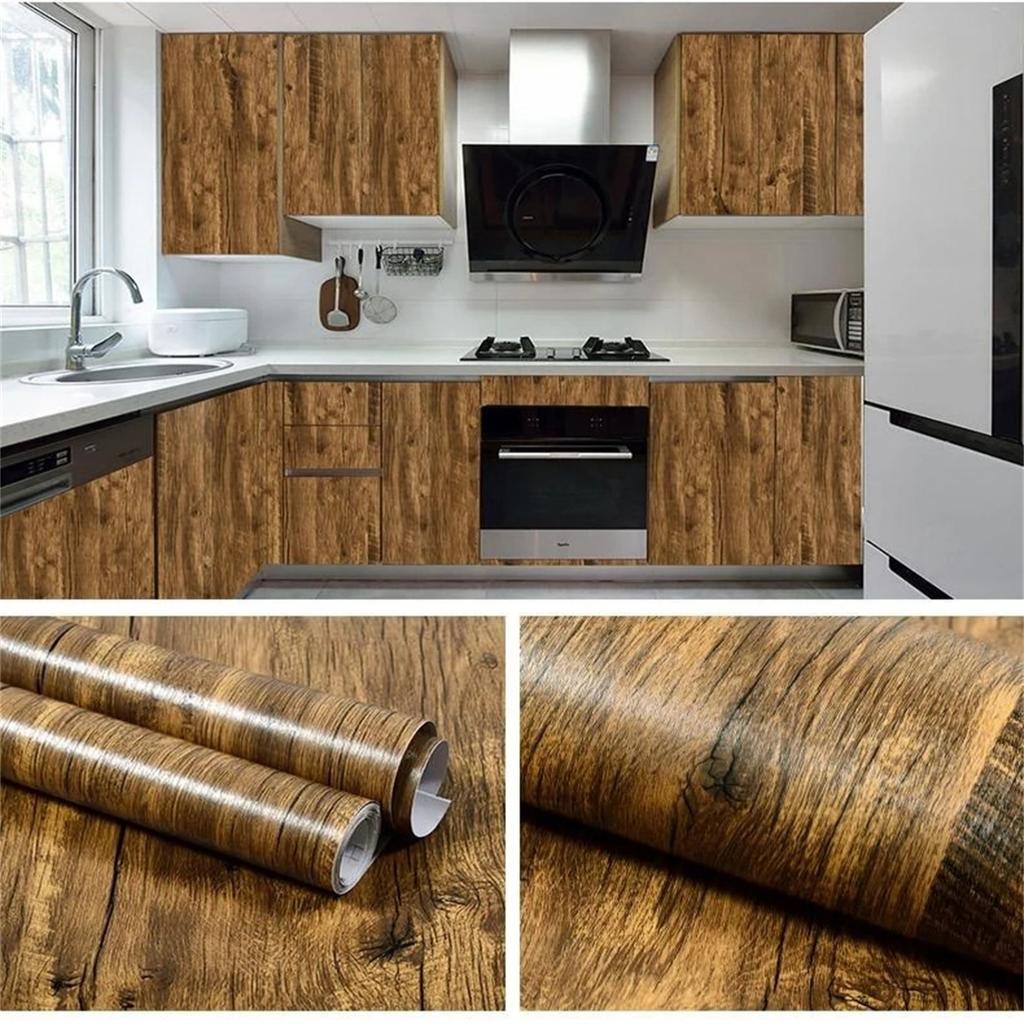 Ширина 55 см Обои ПВХ с текстурой дерева для двери, шкафа, стола, мебели, водонепроницаемые самоклеящиеся наклейки, пленка для домашнего декора