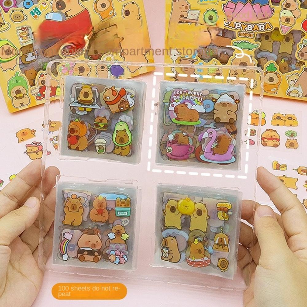 100PCS DIY Children Sticker Cartoon Capybara Water Cup Decal Cute Hand Ledger Sticker  Birthday Gift