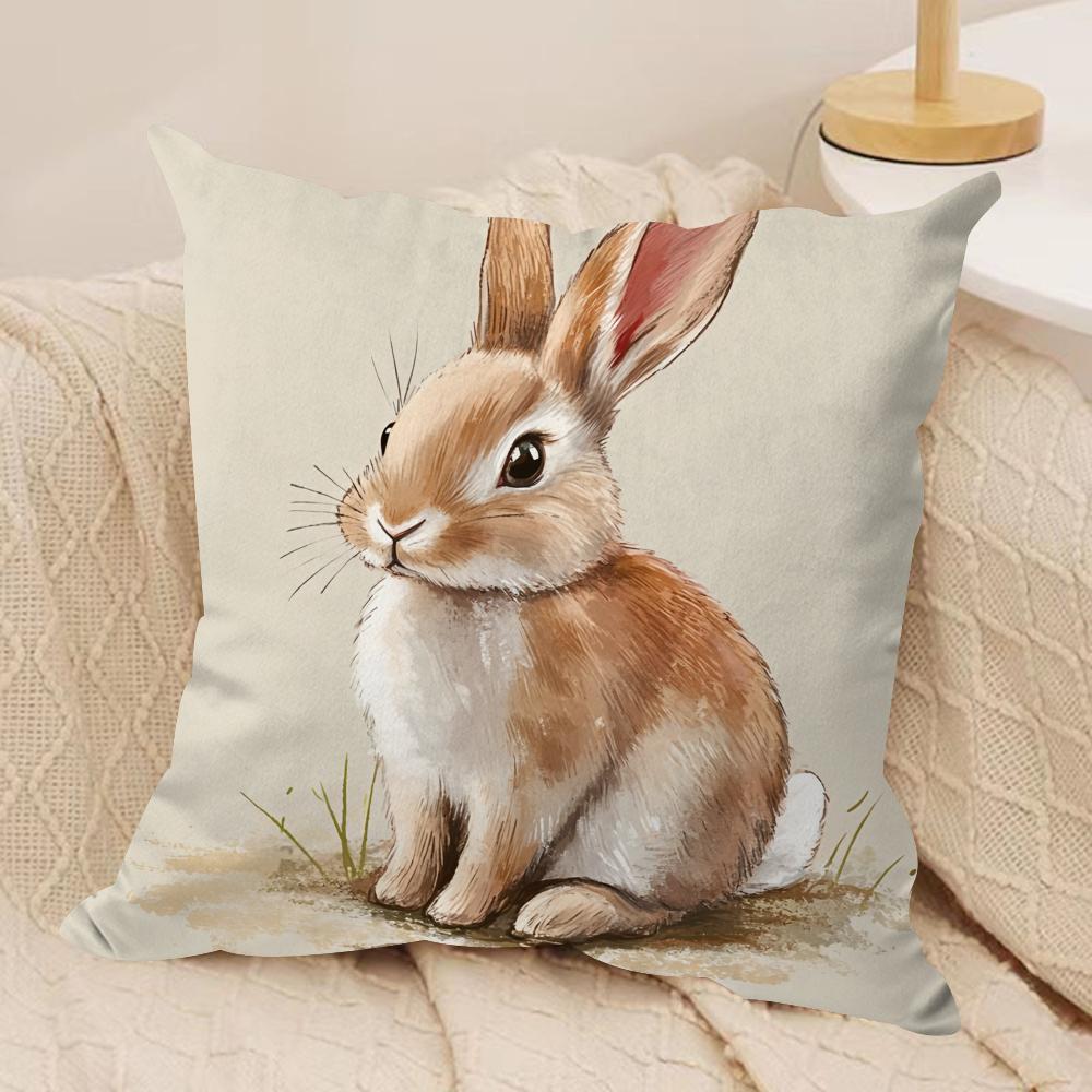 Cute Retro Bunny Cushion Cover Soft Plush Fabric DoubleSided Printed Cushion Covers for All Seasons Modern HomeDecor Gift