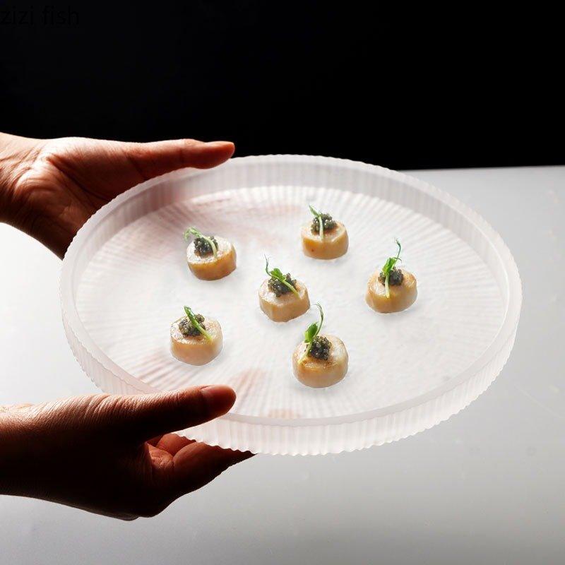 Transparent Glass Dinner Plate Restaurant Creative Flat Plate Dessert Plate Snack Plates Pasta Salad Plates Special Tableware