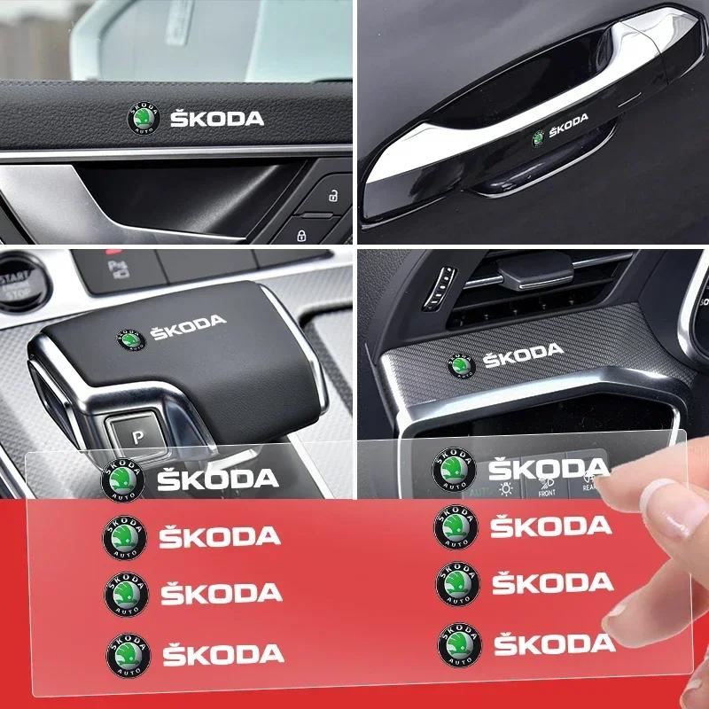 Car Window Lift Button Sticker Steering Wheel Emblems Decal Car Styling for Skoda Octavia Rapid Kodiaq Karoq Superb Fabia KamiqUE9