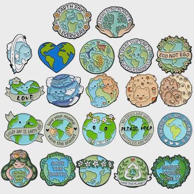Экологичная зеленая металлическая брошь Earth Love: Круглый значок охраны окружающей среды