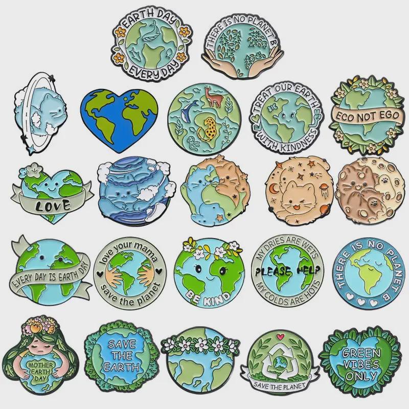 Экологичная зеленая металлическая брошь Earth Love: Круглый значок охраны окружающей среды