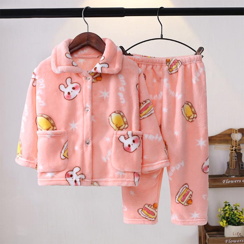 Flannel Children'S Pajamas Autumn And Winter Coral Fleece Boys' Baby Children'S Loungewear Set