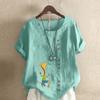Women's New Fashion Linen Shirt Round Neck Short Sleeve Giraffe Printed T-shirt Summer Ladies Casual Plus Size Blouse Tops