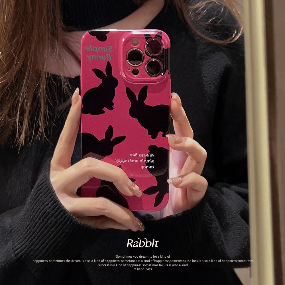 Happy Bunny Retro Rabbit Black Ins Jane противоударный жесткий чехол для телефона для Iphone 13 12 Promax 14 11 Pro Max 7 8 Plus Xsmax Xr X
