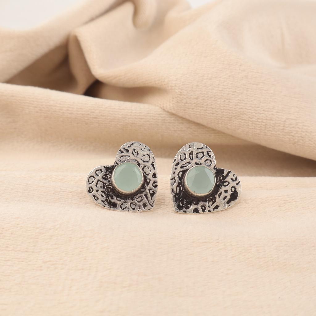 Natural Aqua Chalcedony Sterling Silver Stud Post Sisters Gift Earrings Jewelry EE-143-17