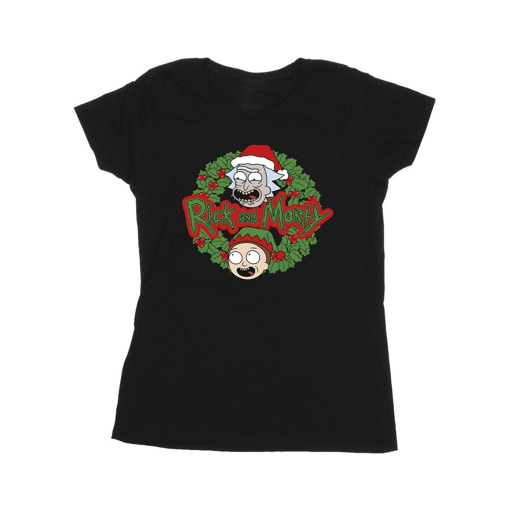 Rick And Morty Womens/Ladies Christmas Wreath Cotton T-Shirt