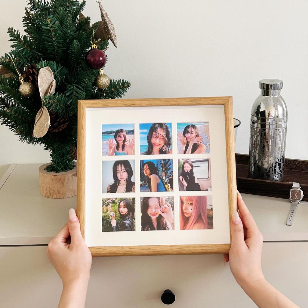Nine-Grid Wooden Photo Frame: Creative Tabletop & Wall Hanging for Wedding Photos & Baby Polaroid Prints