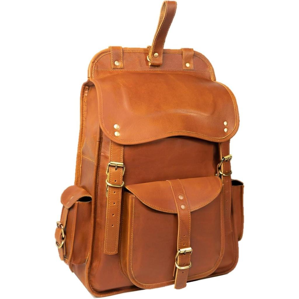 New Vintage Full Grain 21 Inch Leather Laptop Large Backpack Casual Bookbag Daypack Camping Travel Rucksack Knapsack