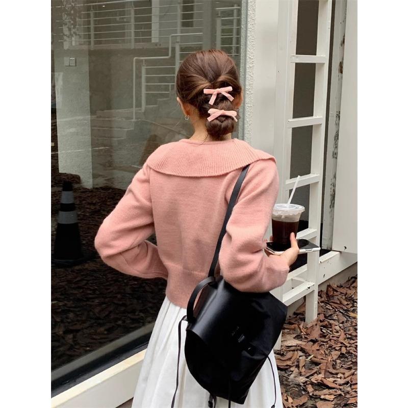 Женский осенне-зимний однотонный вязаный кардиган с завязкой на шее