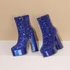 Gothic Chunky Platform Super High-heeled Boots Women Gold Blue Sequined Glitter Pink Purple Boots Party