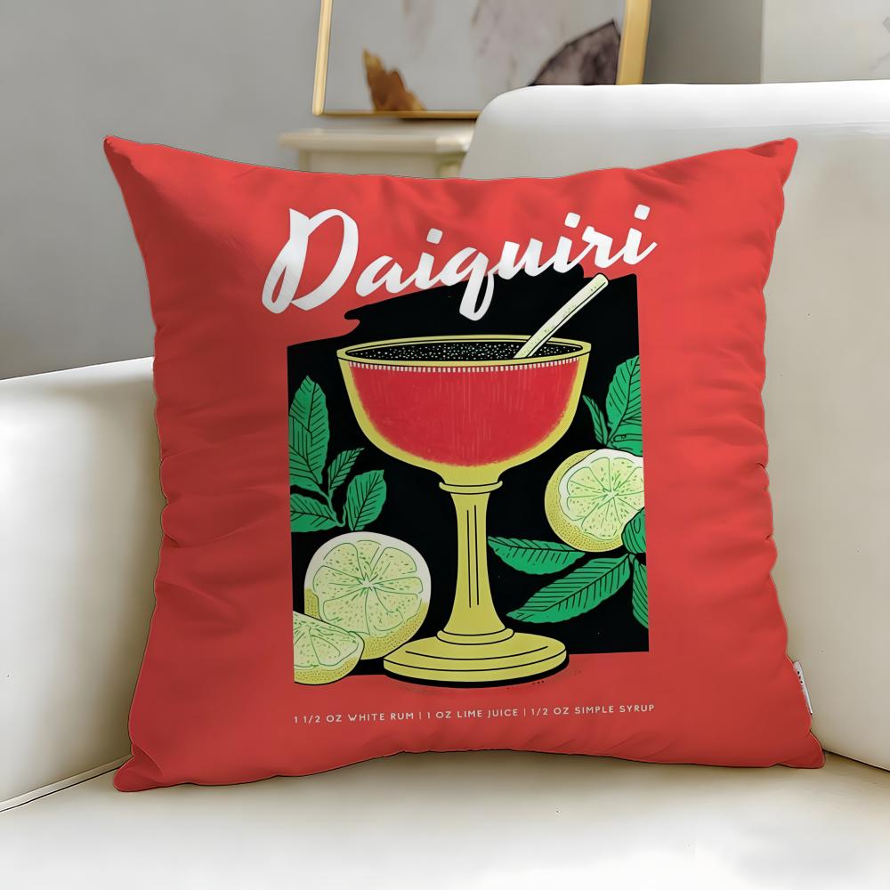 beverage theme Daiquiri Cocktail Cushion Cover Soft  EasyWash Pillow Case  Versatile for Couch Bed Travel and Office