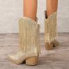 2024 Новые классические женские винтажные ковбойские сапоги с золотой бахромой для женщин, туфли на квадратном каблуке, концертные вестерн-сапоги для женщин