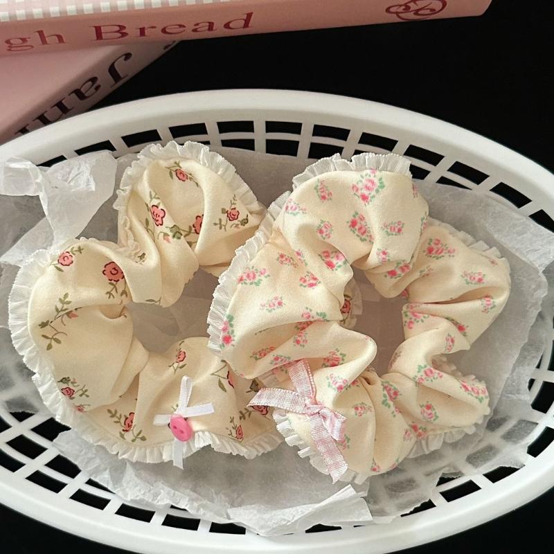 Эластичная резинка для волос с цветочным принтом, нежная кружевная отделка, удобный эластичный держатель для хвостика, повседневные спортивные украшения для волос