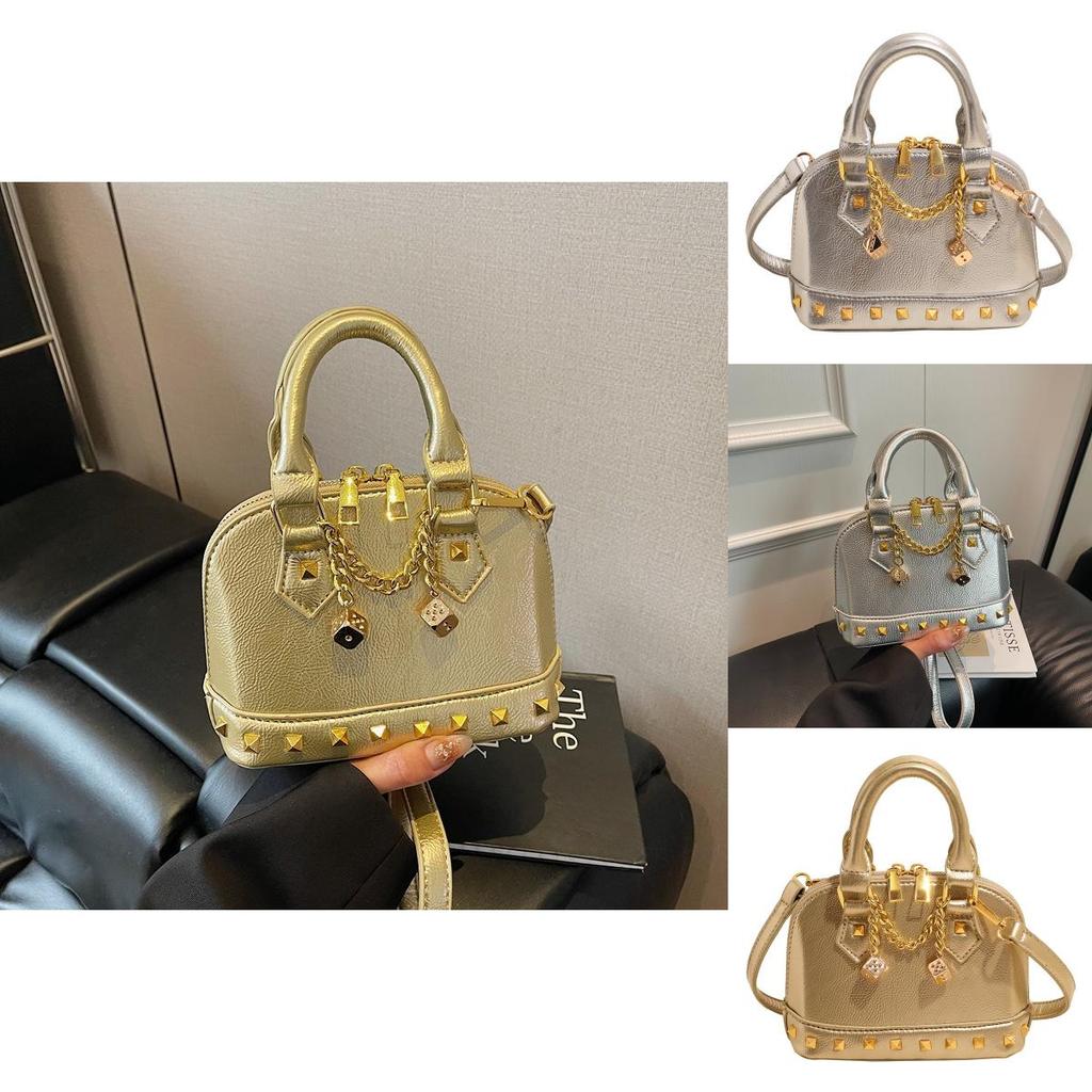 Минималистичная сумка-ракушка для женщин из искусственной кожи с металлическими заклепками, повседневная кроссбоди для весенних нарядов