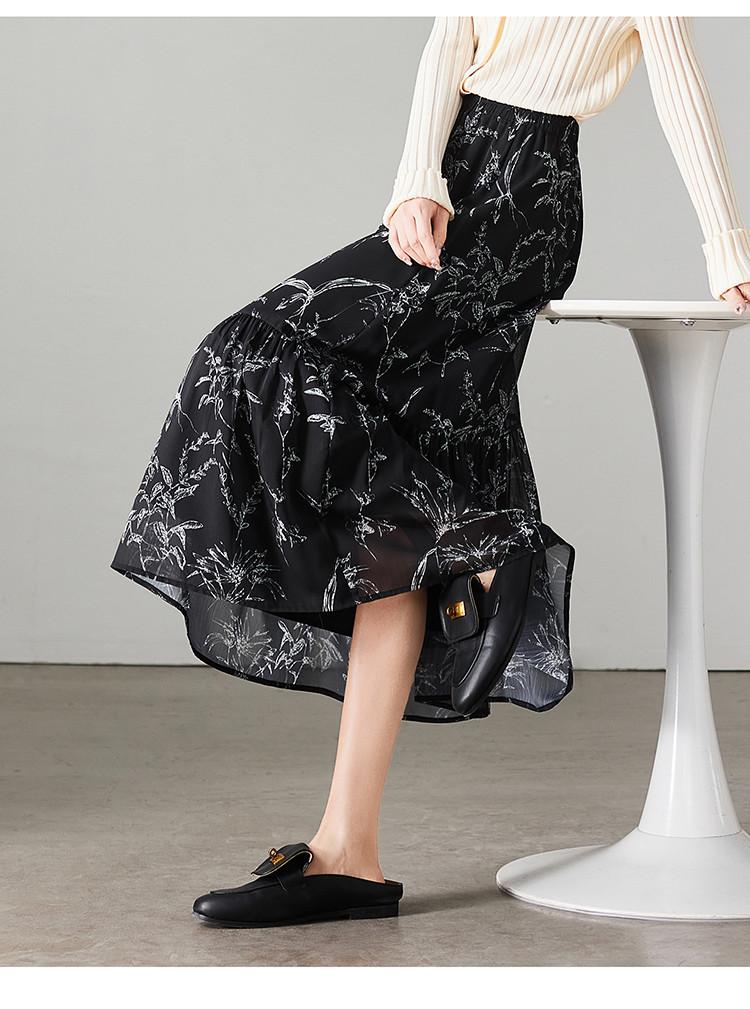 High waisted printed A-line umbrella skirt 2026 spring fashion versatile mid length skirt