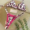 2Pcs/Set Sexy Women Bikini Set Leopard Print Halter Bra High Waist Lace-up Thong Set Bathing Suit Summer Beachwear