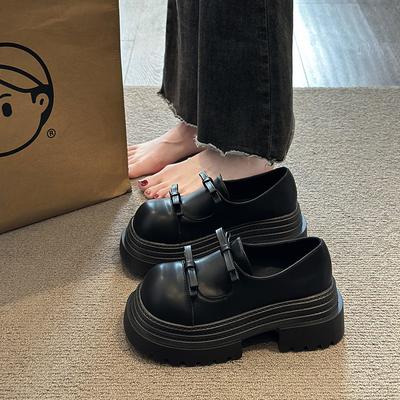 Черные туфли на платформе в британском стиле, женские туфли из натуральной кожи, универсальные туфли Мэри Джейн 2025 года