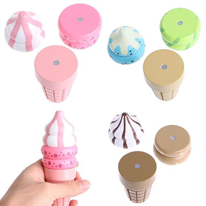 1pc Wooden Pretend Play Food Magnetic Connected Ice Cream Toys for Kids Game