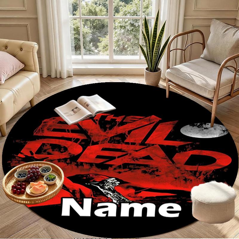 Custom Name Personalized The Evil Dead Print Round Rug, Versatile Home Decor Carpet, for Playroom, Apartment, Balcony, Entryway, Hallway Gift