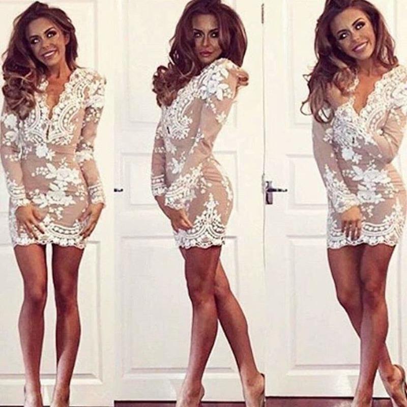 Women's Sexy Deep V Sequins Long Sleeve Dresses