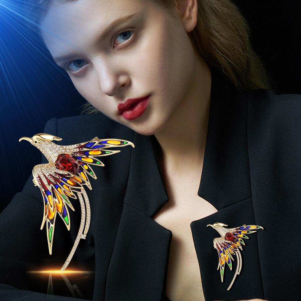 Chinese Style Enamel Color Phoenix Brooch Luxury High-End Animal Brooch Pin Coat Accessories