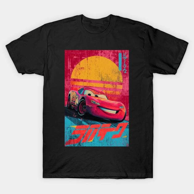 Asian Size Men Print T-shirt Retro Sunset Lightning Mcqueen Poster No-Cut Heat Transfer Print Cotton Tshirt