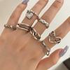 7Pcs/set Punk Ring Set for Women Silver Color Retro Geometric Chain Heart Rings Hip Hop Jewelry Party Personality Accessories Elegant Stacking Rings