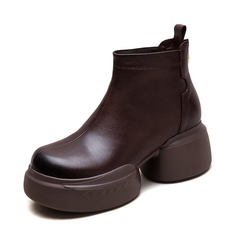 Fashion GKTINOO Genuine Leather Ankle Boots Women Shoes 2025 New Autumn Winter Round Toe Square Heel Zip Handmade Leisure Women Boots