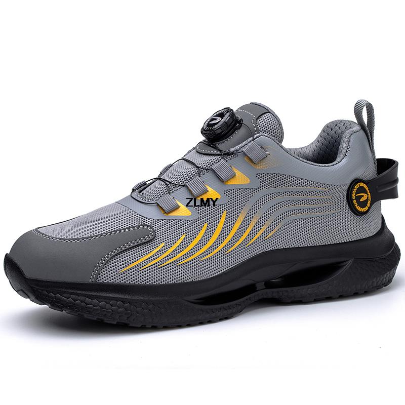 Fashion ZLMY Anti-slip Safety Shoes Men Steel Toe Sneaker Puncture Proof Rotary Button Safety Work Boots Man Sport Work Shoes Anti-smash