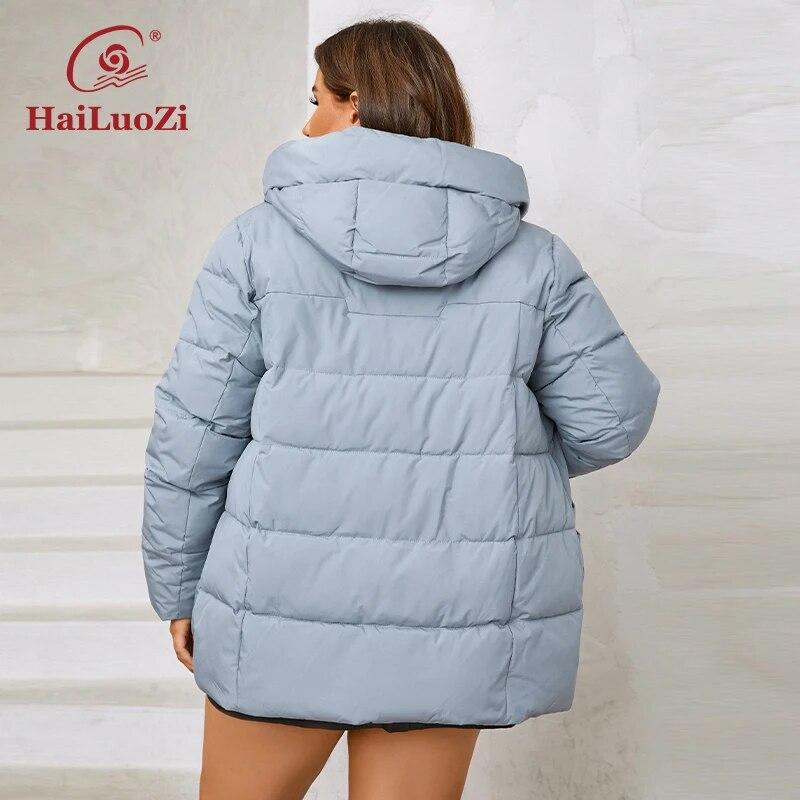 HaiLuoZi 2023 Plus Size New Women's Winter Jackets Short Warm Hooded Female Outwear Zip Up Big Pockets Quilted Coat Women 9959