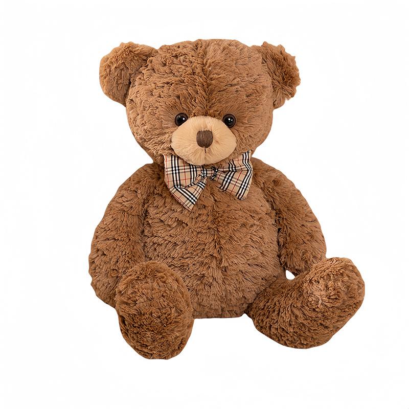 Kawaii Bow Tie Bear Doll Plush Toy Brown Hug Pillow for Home Living Room Bedroom Birthday Gift Soft Stuffed Bear