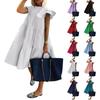 Women's Round Neck Casual Short Sleeve Ruffle-Trim Summer  Dresses